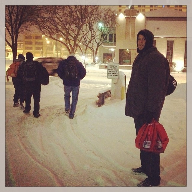 Bundled up on a snowy night